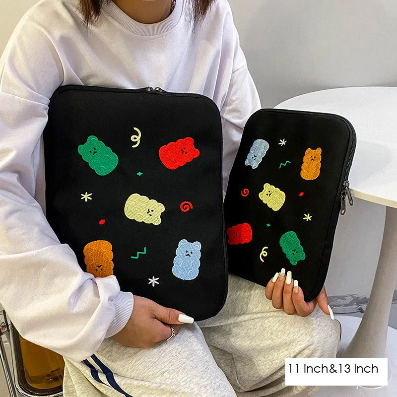 9.7 11 Pollici Canvas Tablet Sleeve Ipad Pro 11 12.9 Case 2023 Pouch Tablet Cute Cover Per Ipad Air 4 Case Bear Bag Macbook 13 13.3