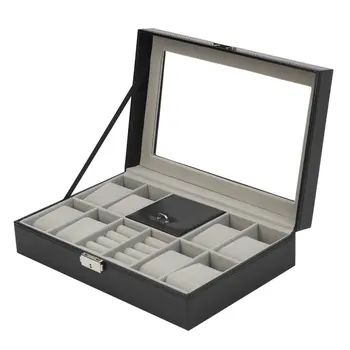 

2/6/10/12 Girds Leather/Carbon Fiber Watch Box Jewelry Storage Box Organizer for Earrings Rings Bracelet Display Holder Case