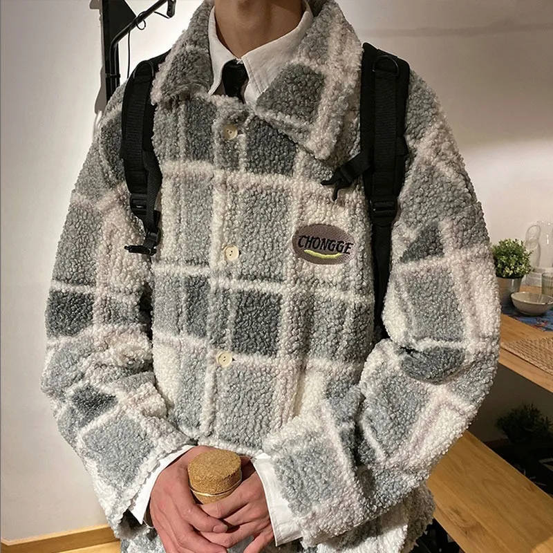

2020 Mens Winter Padded Coat Plaid Parka Hip Hop Jacket for Men Fleece Flocking Warm Outwear Windbreaker Streetwear Harajuku