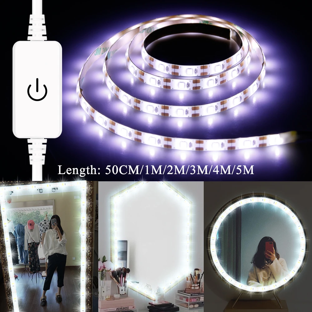 

Dressing Table luces espejo USB 5V Mirror Lights US EU Plug Hollywood Vanity Makeup Lamp Kit 1M 2M 3M 4M 5M Dimmable Light Strip