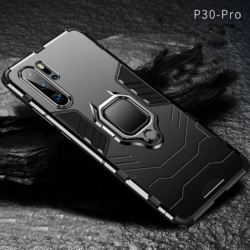 Чехол для Huawei P30 сверхпрочный армированный металлический кольцевой держатель