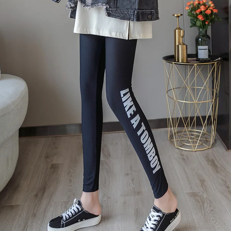 Ice Silk Leggings Women'S Summer Outdoor Ultra-Thin Cropped Pants Elastic Large Size Lattice Printing Girl Ninth Pants F5A139