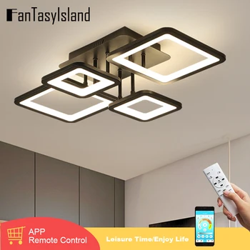 

Modern LED chandelier Rectangle Ceiling Lamp Lighting For Living Room Dining Kitchen Bedroom Black Popular LED Ceiling Lights