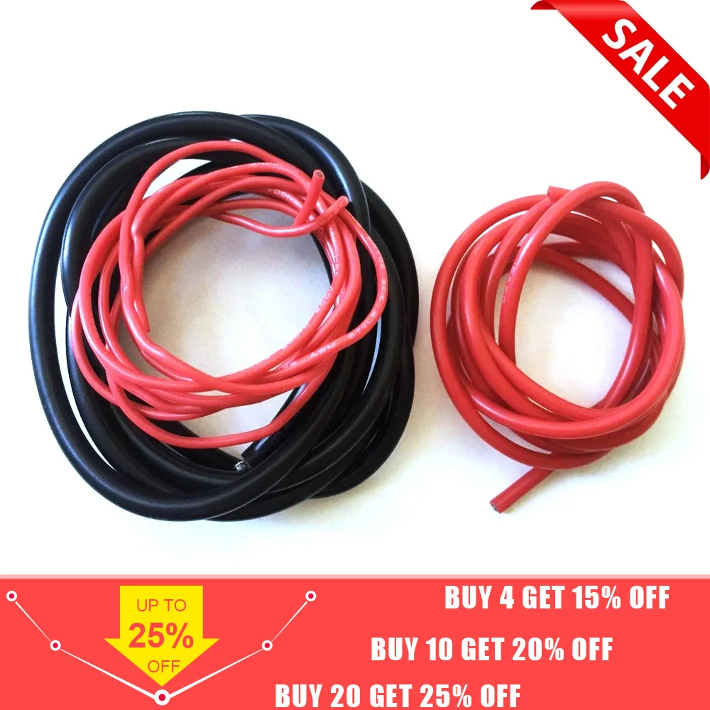 

2meter/lot Silicon Wire 8 10 12 14 16 18 20 22AWG Heatproof Soft Silicone Silica Gel Wire Cable (1meter Red+1meter Black) )
