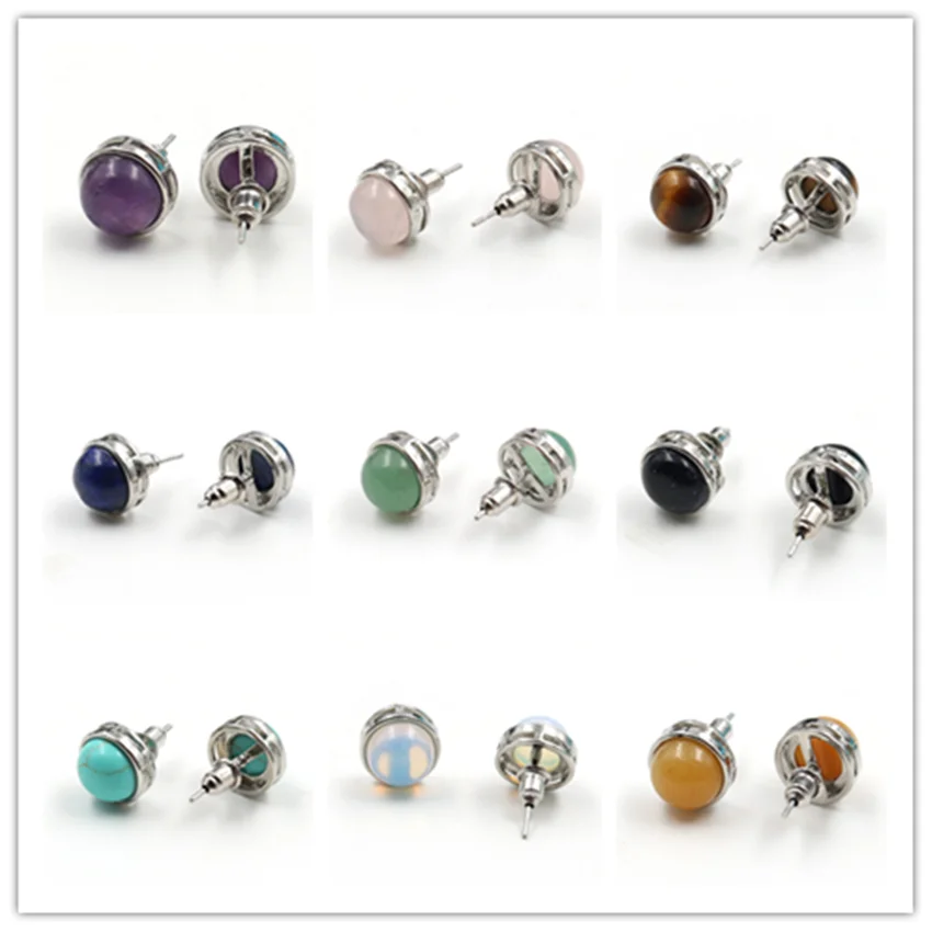 Уникальные Посеребренные Круглые серьги гвоздики с кабошоном|Серьги-гвоздики| |
