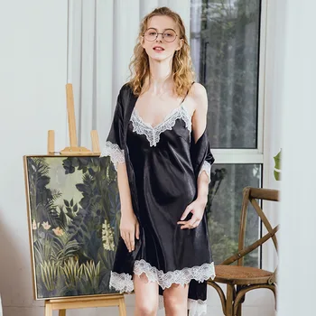 

Fiklyc New Silk Pajamas Women's Summer Sexy Thin Straps Robe Two-Piece Suit Home Service Can Be Worn