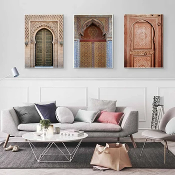 

Mosque Wall Art Ancient Gates Morocco Door Canvas Painting Vintage Posters Artwork Pictures Architecture Printed for Living Room