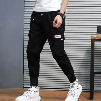 

Men cargo pants 2020 new spring and autumn black khaki pockets cotton male ankle-length pants teenager boys Korean style n57