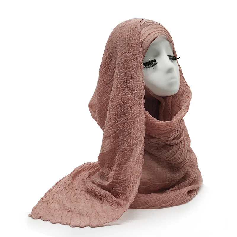 Женский хлопковый плиссированный шарф простой хиджаб сплошной цвет плиссированные с рюшами морщин длинные большие шарфы Hijabs