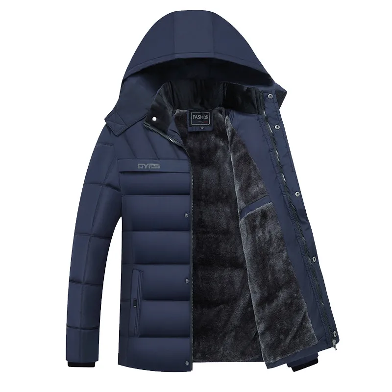 Новое поступление Мужская парка модная утепленная куртка зимняя брендовая одежда Повседневная Мужская парка с капюшоном ветрозащитная одежда Размер XL-4XL - Цвет: Синий