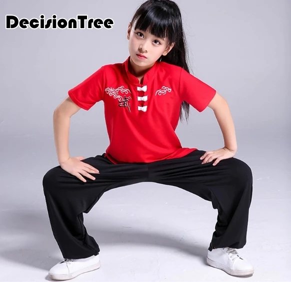 chinese national traditional kungfu uniform wushu martial arts sets kick boxing embroidery suit tops+pant clothing for kids