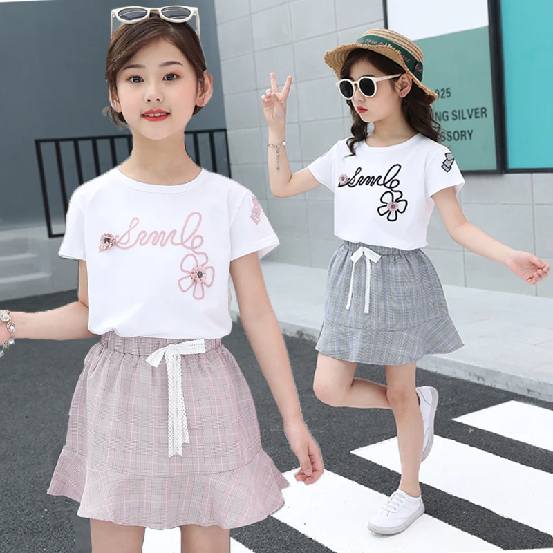 Ropa coreana para niños traje de verano elegante moda para chicas falda y  Top Boutique Ropa para Niñas conjunto de dos piezas - AliExpress Madre y  niños