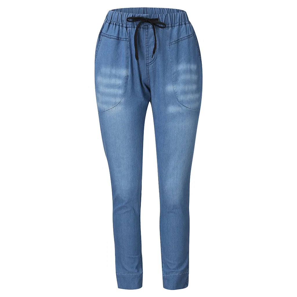 Женские джинсы Mujer джинсы для женщин средняя талия сплошной длинный эластичный карман Модные Повседневные джинсы прямые прочные OY41