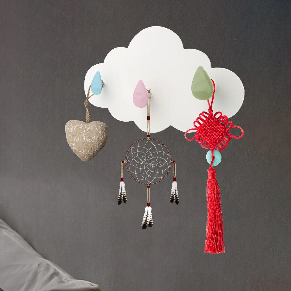 1Pcs Cute 3 Hooks Strong Adhesive Cloud Hook Kitchen Wall Hanging Creative Nail-free Seamless Rack Hanger Shelves Girls Kid Room | Дом и сад