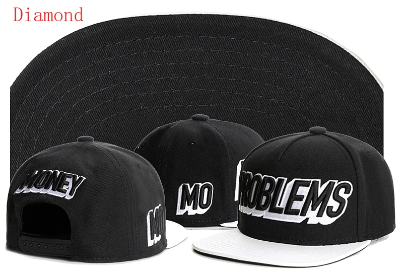 

Diamond MONEY MO PROBLEMS black pattern snap back cap street hip hop baseball men and women high quality gorras hombre gorros