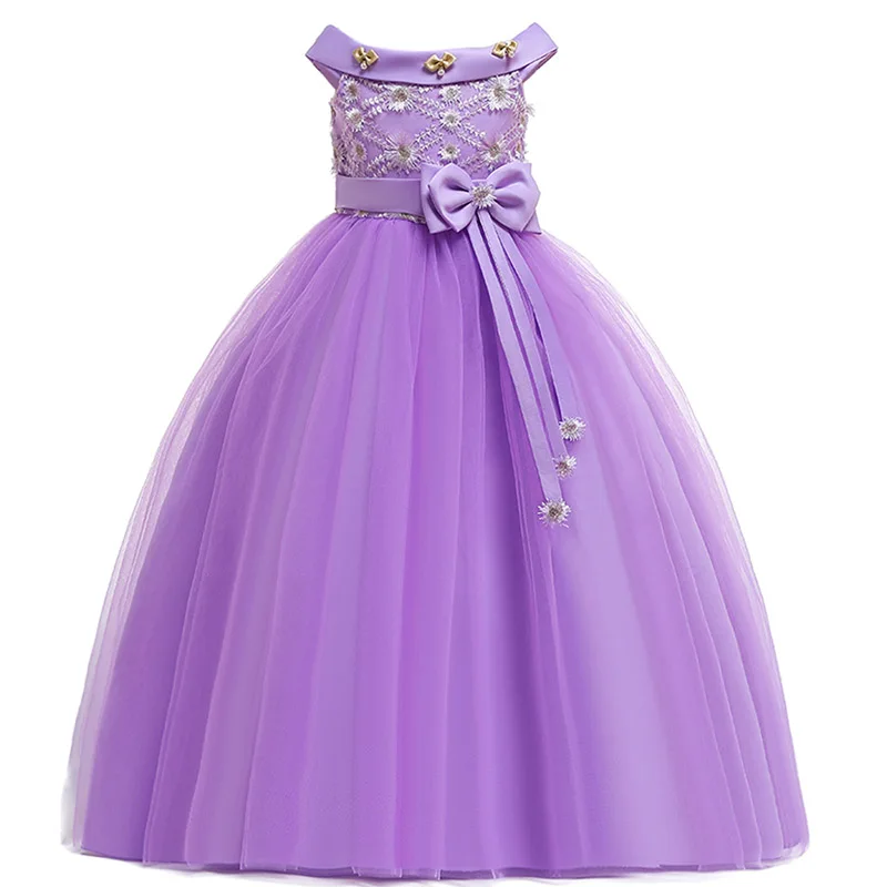 Пышное длинное вечернее платье принцессы для девочек; платья для первого причастия; элегантное белое платье с цветочным узором для девочек; Пышное Платье для девочек; Vestido Comunion - Color: purple