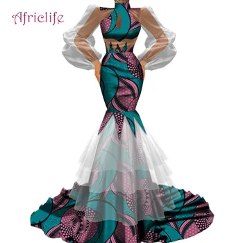 

New design Women Elegant Bodycon High qualityTutu Tulle Gauze Patchwork African Fabric Wedding Party Skirt Dresses WY4720