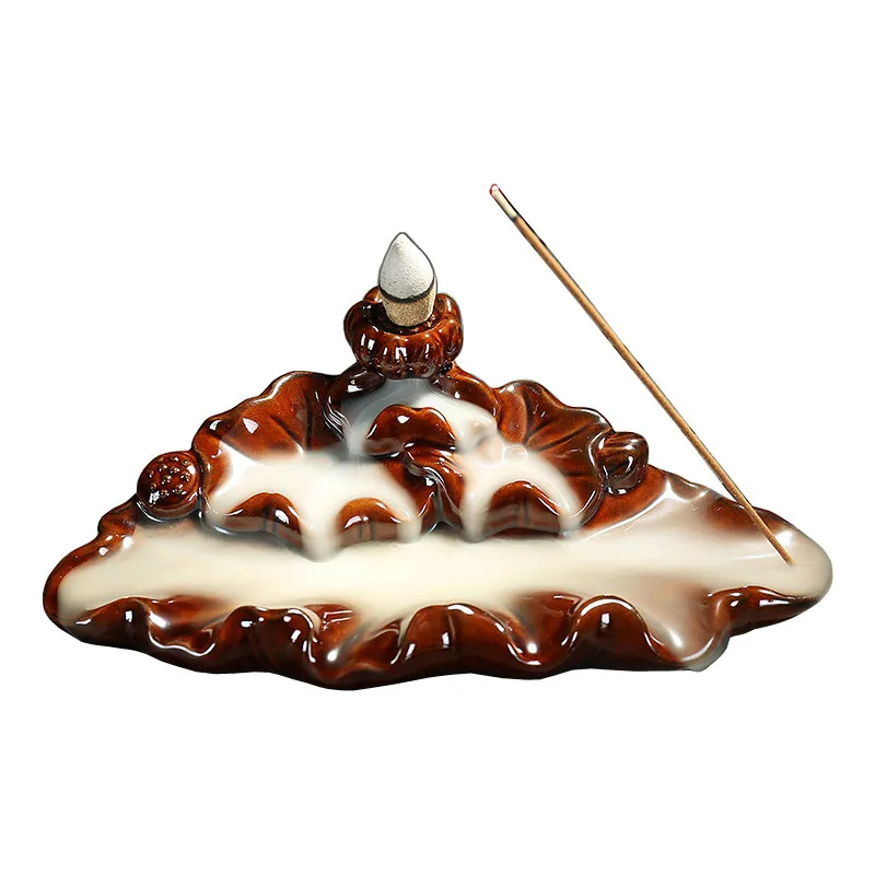

Ceramic Lotus Backflow Incense Burner High Mountain Small Bridge Smoke Waterfall Incense Stick Holder Censer Use In Teahouse