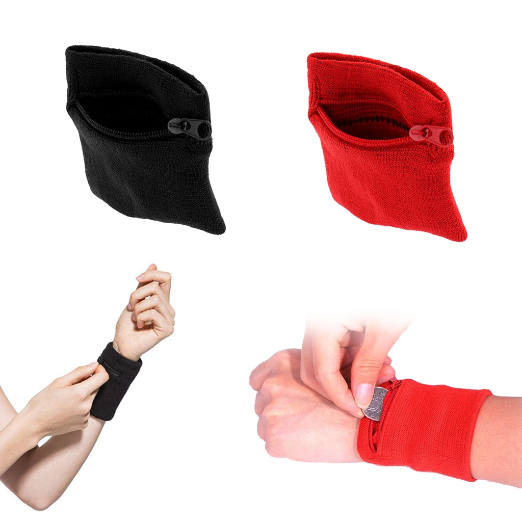 2 Pack Sports Sweatband Wrist Wallet with Zipper for Men& Women- for Football, Basketball, Running, Jogging, Athletic Sports