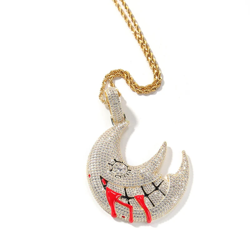 3AA+ CZ Gun Jesus Big Circle Hop Hip Ice Out Necklace Pendant Real Gold  Plated