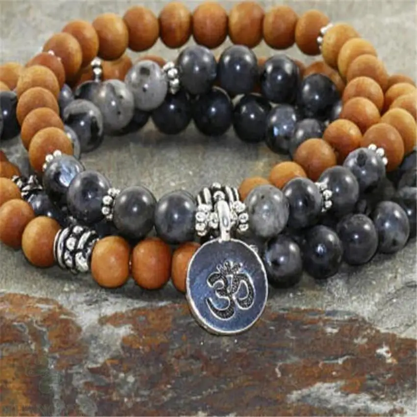 6 мм сандаловое дерево спектролит драгоценный камень 108 бусин Mala браслет буддизм