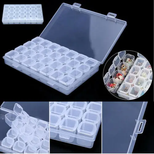 28 Slots Clear Plastic Adjustable Jewelry Storage Box Case Craft Organizer Beads 