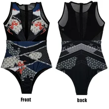 Новейший купальник колготки плавательный костюм без Рукавов Пляжная одежда женский слитный купальник дышащая сетка с принтом