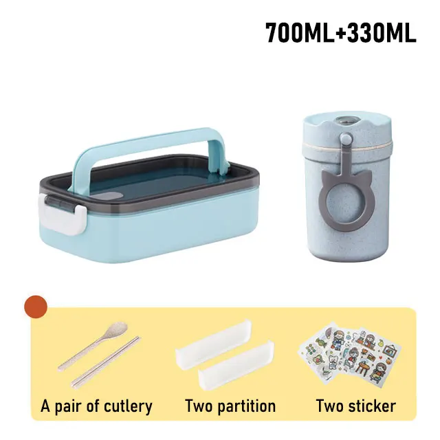 Lunch Box Thermal Food Container Bento Box Microwave Safe Lunchbox School Child Food Storage Kid's Lunch Box With Compartments b 700ml with bottle