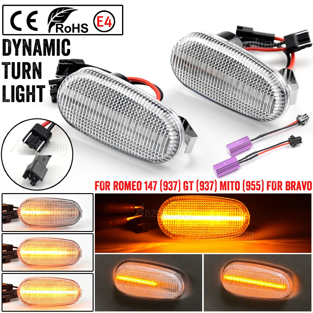 2XFor Alfa Romeo Mito 955 For 147 GT 937 Fiat Bravo Dynamic LED Side Marker Light Arrow Turn Signal Blinker Lamp | Автомобили и