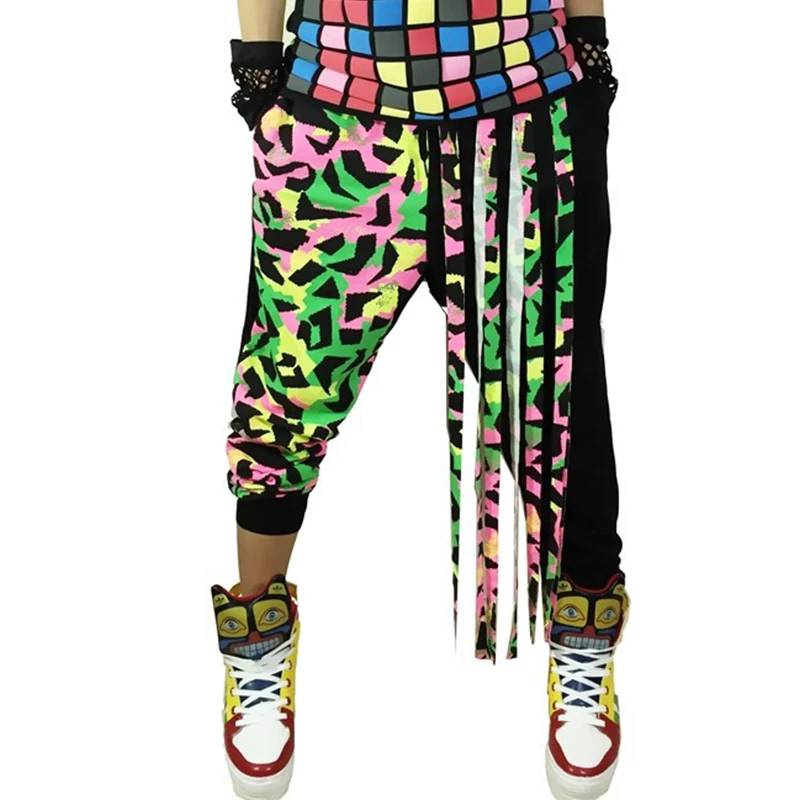 Jazz Costumes Colored Fringe Loose Pants Women Kids Hip Hop Dance