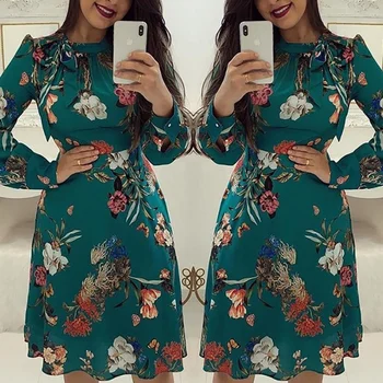 

2020 summer sexy long-sleeved printed dress women