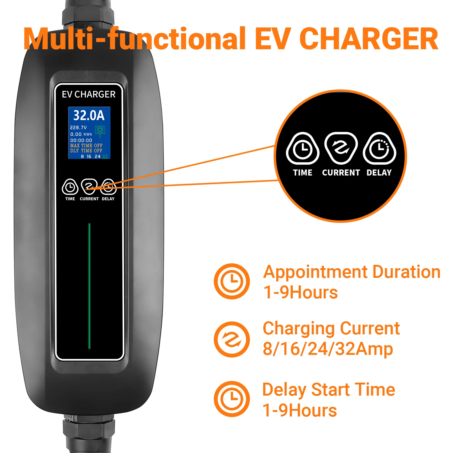 7KW 7.6 m Charging Cable Type 2 Multifunctional (Can Choose Power, Can Time  Delay) Portable Charging Stations for Electric Vehicles CEE : :  Automotive