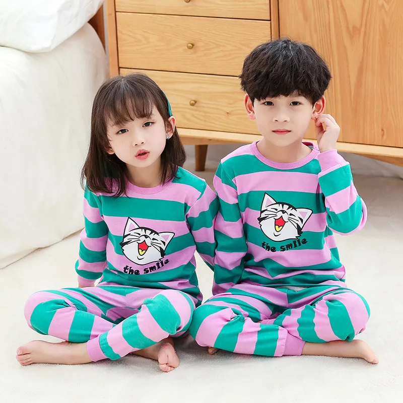 Осень-зима детская одежда для сна с рисунком персонажей из мультфильмов, хлопковые Пижама для мальчиков для девочек с единорогом Пижама Домашняя одежда Детские пижамы - Цвет: Y-20