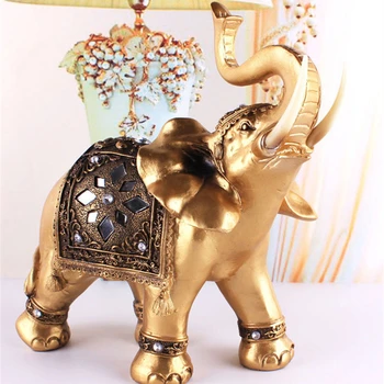 

Golden Resin Elephant Statue Lucky Feng Shui Elegant Elephant Trunk Statue Lucky Wealth Figurine Crafts Ornaments For Home Gift