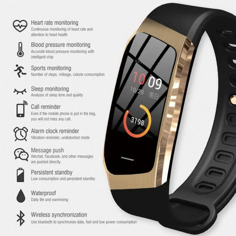 

E18 Smart Wristband Electronics Bracelet Color TFT Watch Activity Fitness Tracker Blood Pressure Heart Rate IP67 Waterproof