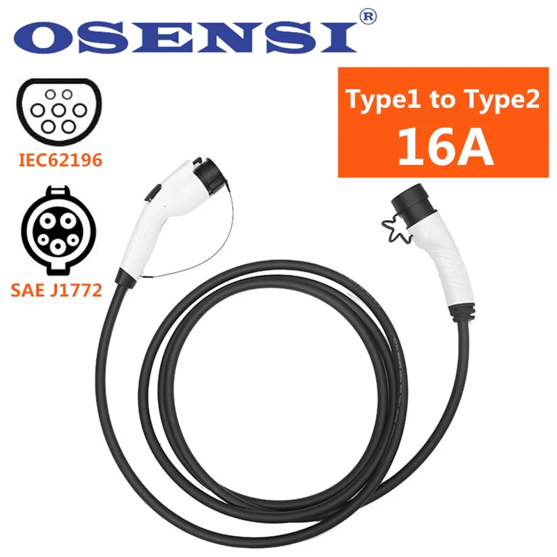 Зарядный кабель OSENSI 16A EV SAE J1772 тип 1 Тип 2 IEC 62196 зарядный штекер с кабелем 5 м