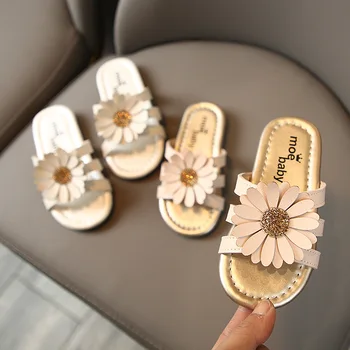 

2020 Summer Girls Slippers Sunflower Leather Sliper AS0319