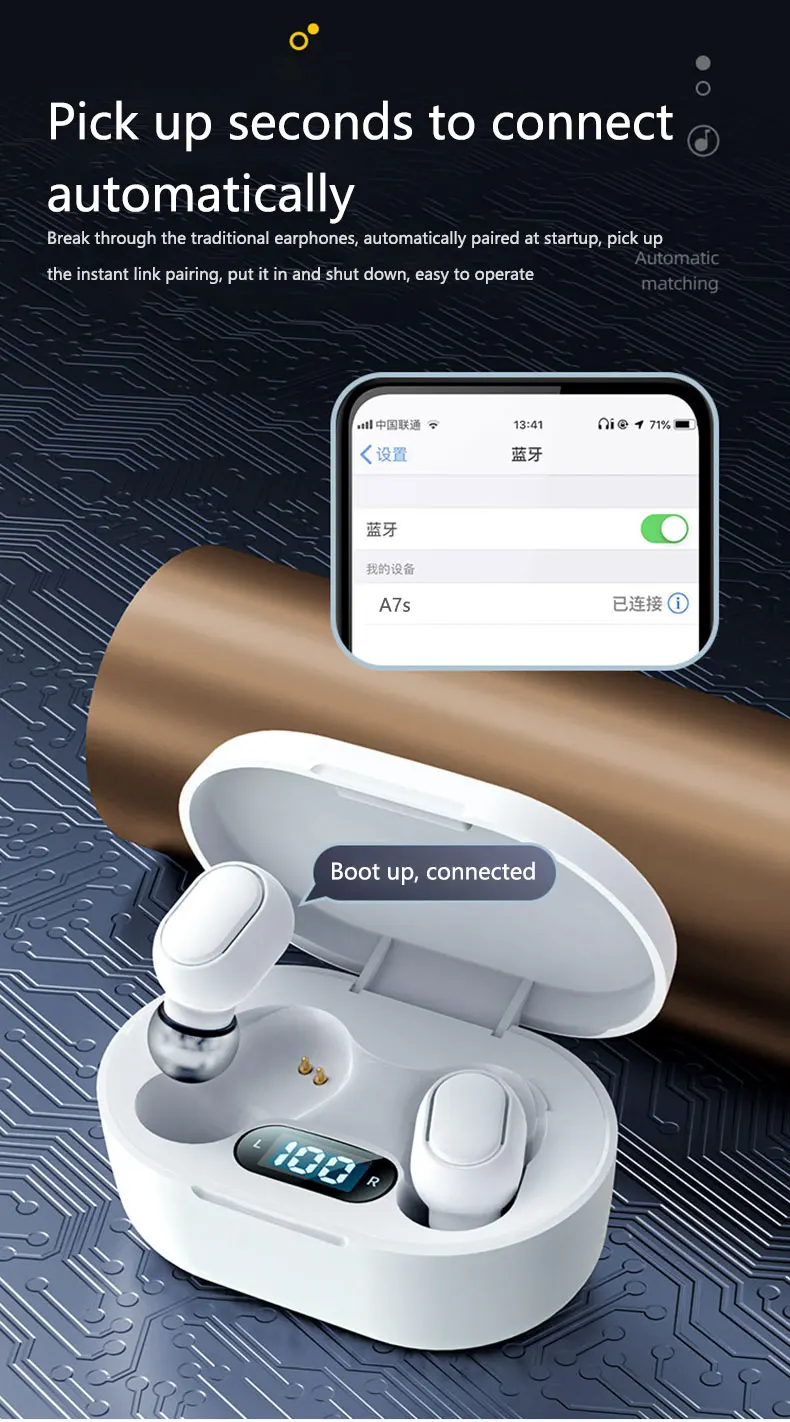 Caridite I7 TWS Bluetooth Earphone New Arrival Wireless Super Bass Stereo Headset LED Digital Display Earbuds Portable Headphone