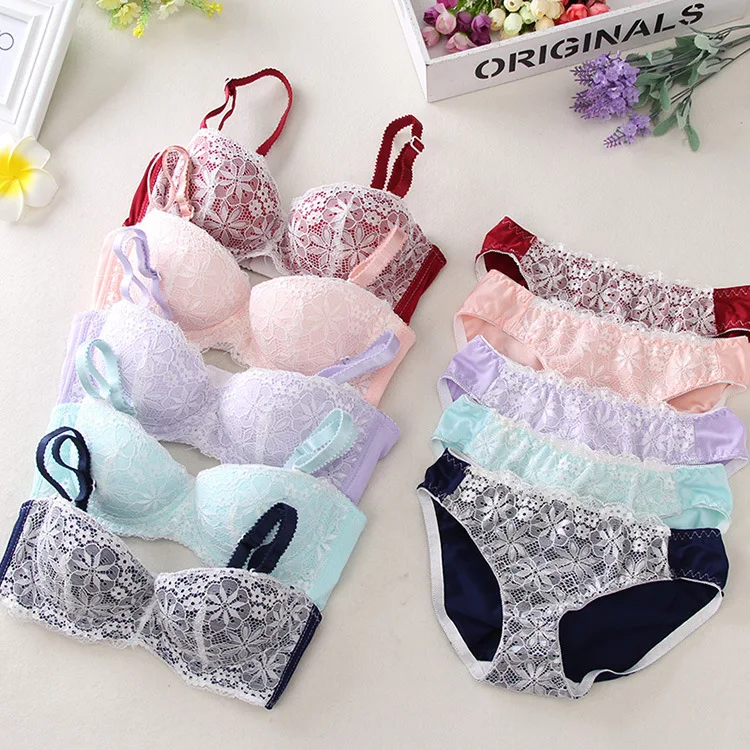 

Young Girls Everyday Lace Bralette Push Up Panties and Bra Set Underwear Suit Women Sexy Lingerie Underwire Bra and Panty Set