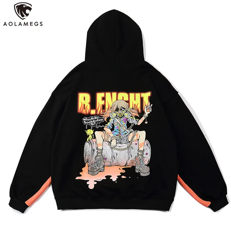 

Aolamegs Men's Casual Hoodies Sweatshirts Horror Comics Print Hooded Pullover Autumn High Street Couple Streetwear Unisex Tops