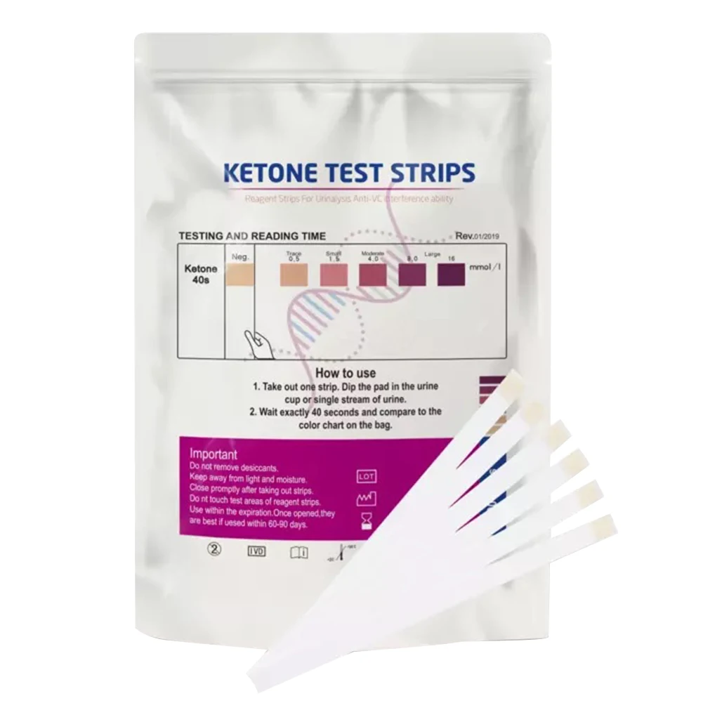

100 Pcs URS-1K Teststrips Ketone Reagent Testing Urine Anti-vc Urinalysis Home Ketosis Tests Analysis Professional Fast