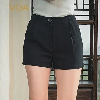 

VOA Inkiness 60mm sky real silk medium waist one-button xiecha pocket simple versitile fashion shorts outer wear K1310