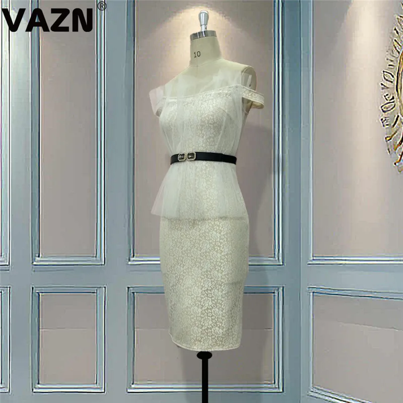 VAZN, топ, для молодых леди, для заметок, сексуальные, вечерние, Неопрятные, модные, одноцветные, с вырезом лодочкой, короткий рукав, тонкая талия, коллекция, для женщин, миди платье