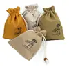 Chinese Style Lotus Linen Jute Fabric Gift Storage Bag Drawstring Pouch Package Jewelry Candy Tea Sundries Bags Travel Organizer 3