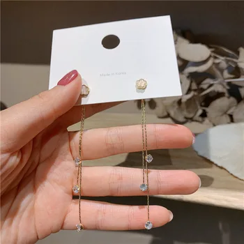 

Man-made Diamond Square Zircon Earrings Versatile Tassels Earings