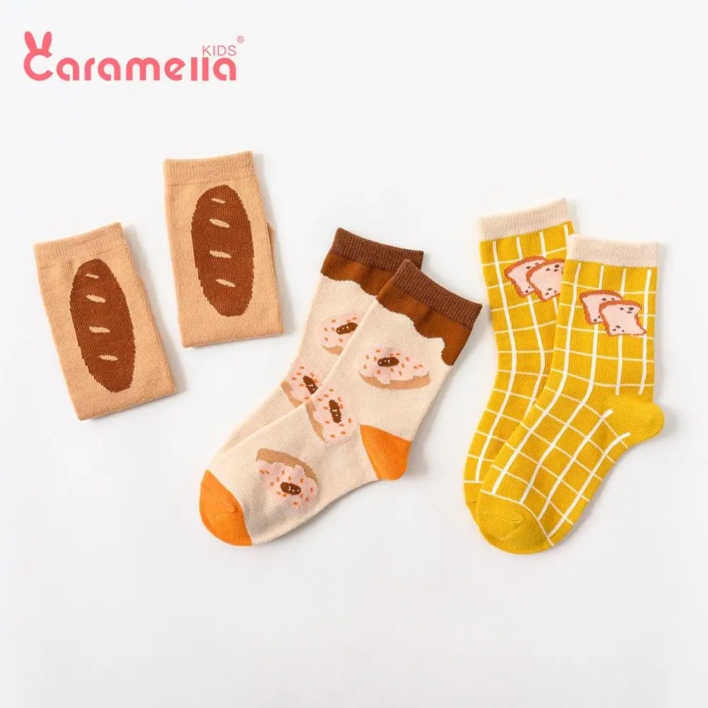 Caramella/3 пары, новинка года, забавные детские носки с пончиком Новинка, Happy Bread, хлопковый для новорожденных зимние плотные Чулочные изделия для мальчиков и девочек