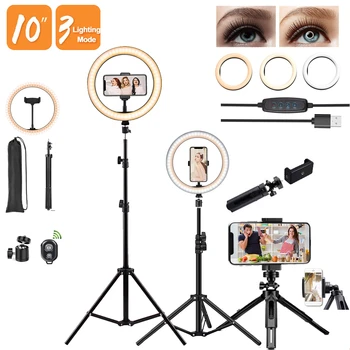 

26cm LED Selfie Ring Light RingLight Circle Fill Light Trepied Photography Dimmable Lamp Desktop Phone Stand Holder Tripod Mini