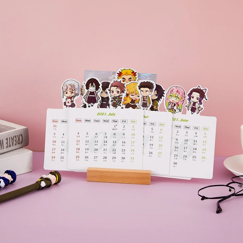 2021 Anime demonio asesino Kimetsu No Yaiba calendario Kamado Tanjirou figura de dibujos animados de escritorio calendarios