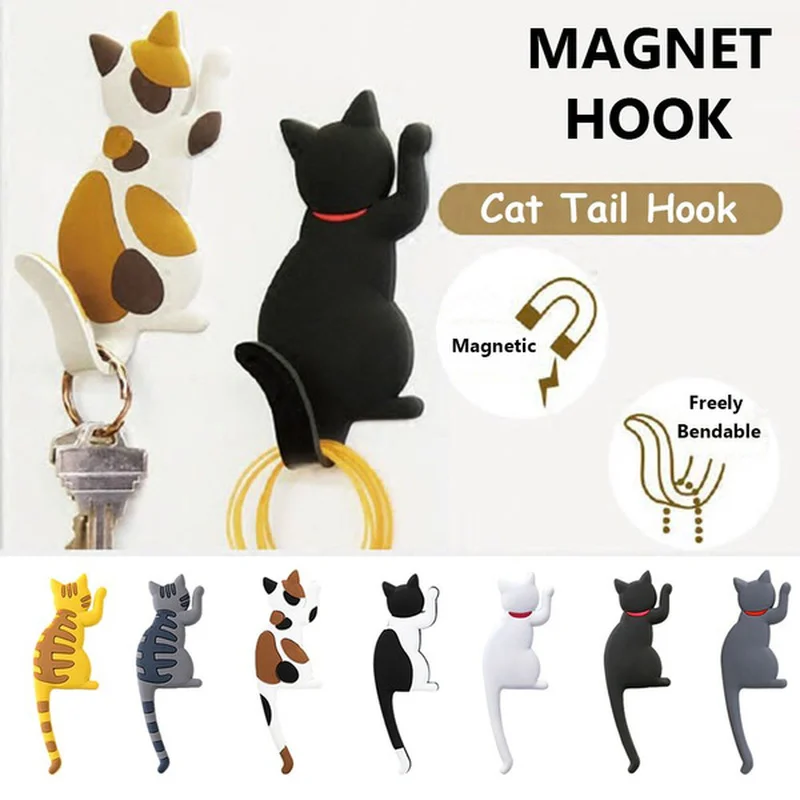 Creative Cat Hook Fridge Magnet Refrigerator Sticker Key Holder Kitchen Decor