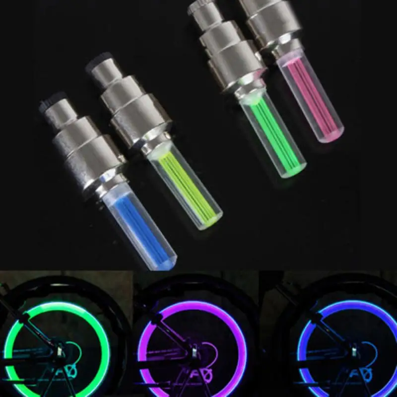 2pcs Cycling Bicycle Wheel Lamp Bike Lights Accessories Bike Bicycle Car Motor Wheel Tire Valve Cap LED Neon Flash Lamp Light